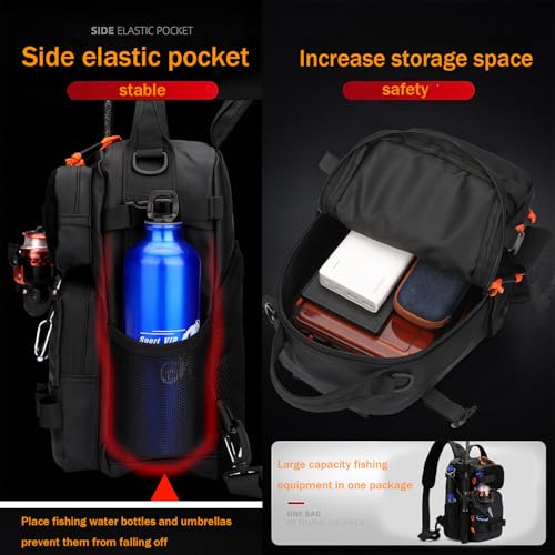 Fishing Backpack Fishing Tackle Storage Bag, Lightweight Waterproof, Modular Compartments Shoulder Sling Pack - Fit Small Fishing Gear
