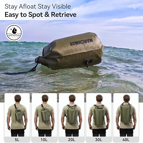 MARCHWAY Floating Waterproof Dry Bag Backpack 5L/10L/20L/30L/40L, Roll Top Sack Keeps Gear Dry for Kayaking, Rafting, Boating, Swimming, Camping, Hiking, Beach, Fishing - color: Army Green, size: 5L
