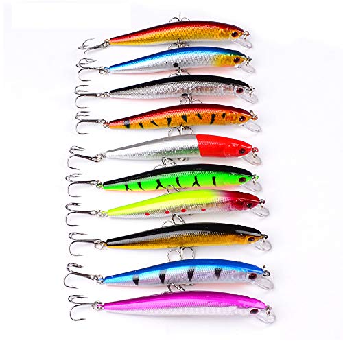 10pcs Fishing Lures - Life-Like Swimbait, Minnow Hard Lure Bass Trout Baits Kit, Topwater Hard Baits Crankbait Swimbait for Saltwater Freshwater