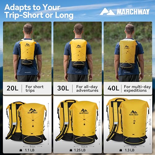MARCHWAY Floating Roll Top Dry Bag, Flexible Lightweight TPU Waterproof Backpack 20L/30L/40L with Padded Straps for Boating, Kayaking, Swimming, Hiking, Beach (Yellow, 20L) - color: Yellow, size: 20L