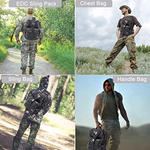 HAOMUK Tactical Sling Bag Pack Military Rover Shoulder Sling Backpack EDC Molle Assault Range Bag - color: Black Cp