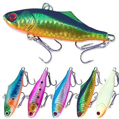 Lipless Crankbait, Rattle Trap Fishing Lures for Freshwater Saltwater, Lipless Crankbaits for Bass Fishing Lure Set for Bass Trout Walleye Redfish Pike, 5pcs with Box - color: E:2.95in/0.8oz/5pcs