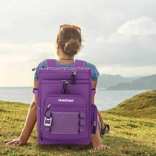Hulongo Large Waterproof Insulated Cooler Backpack for Men & Women, Leak Proof Cooler Backpack for Camping, Beach, Fishing, Picnic, Travel, Outdoor, 30L, 48Cans - color: Purple