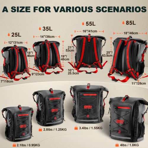 OSAH DRYPAK Waterproof Backpack Dry Bag 25L/35L/55L/85L – Heavy Duty Roll-Top Hiking Backpack Sack Keeps Gear Dry for Travel, Kayaking, Boating, Camping, Rafting and Fishing - color: Black Red, size: 55L