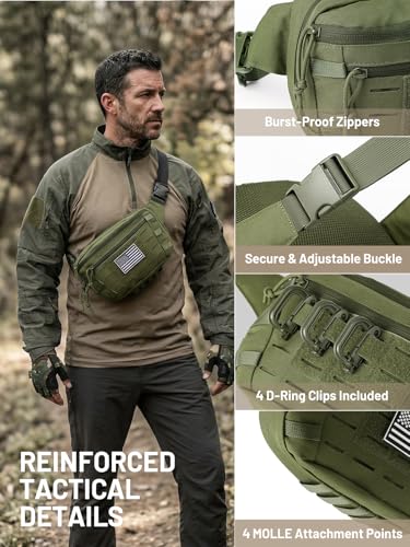 Tactical Sling Bag, Fanny Pack,2in1,CCW & EDC Shoulder Bag with MOLLE & Pistol Holster - 1000D Adjustable Strap for Outdoor Carry Men & Women - color: Green