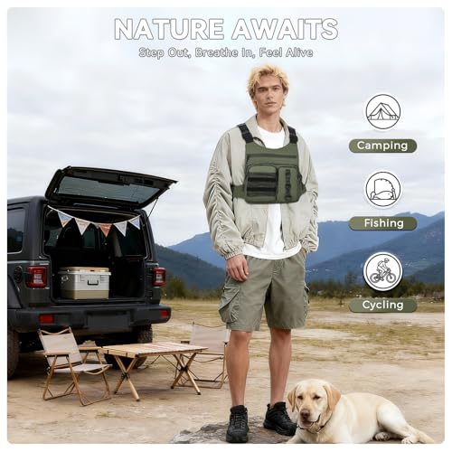 Criuage Outdoor Chest Bag for Men, Lightweight Adjustable Running Vest, Water Resistant EDC Chest Pack with Water Bottle Pocket, Breathable Back Pad for Hiking Cycling Fishing Travel (Olive) - color: Olive
