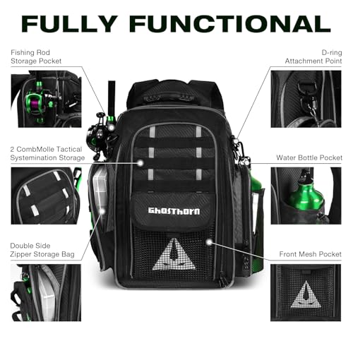 Ghosthorn Fishing Backpack 2 * 3700 Tackle Boxes 40L Waterproof Tackle Backpack with Rod Holders Large Outdoor Storage Tackle Bag for Fishing Men Women - color: With 3700*2 Black (40l)
