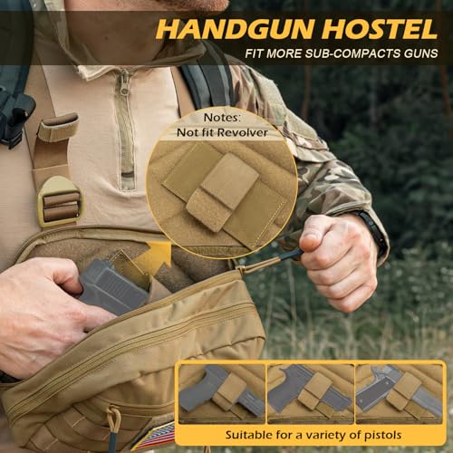 Tactical Chest Pack Bag Molle EDC Pouch Bag with CCW Compartment Adjustable Strap Workouts Fishing Hunting - color: Coyote Brown