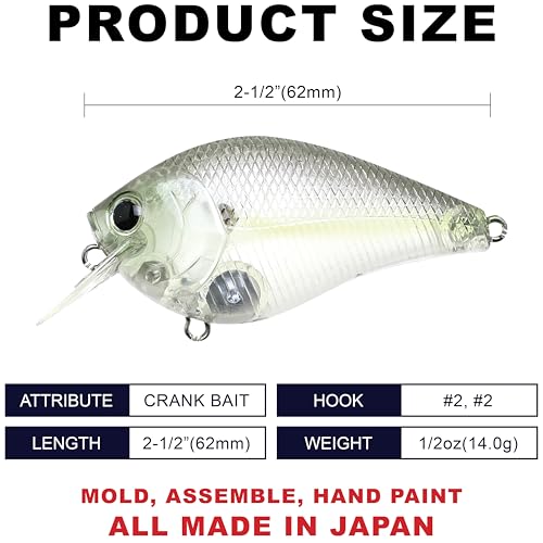 LUCKY CRAFT Fat CB BDS2 Fishing Lure, 2.5" Floating Squarebill Crankbait, 2–3 ft Depth, Freshwater Trout and Bass Lures, Bass Fishing Gear and Tournament Hard Bait - color: 252 Phantom Chartreuse Shad