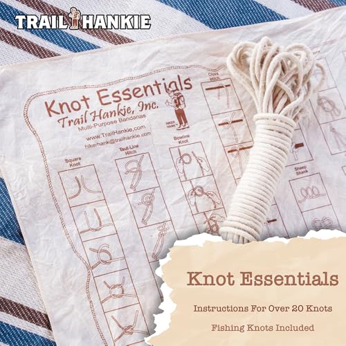 Knot Essentials Bandana – Knot Tying Guide for Hiking, Camping, Fishing & Scouts – 100% Cotton, Made in USA, 22x22 Multi-Use Bandana
