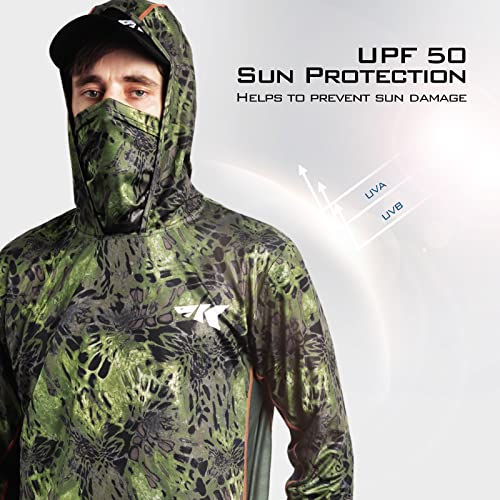 KastKing Men's Hoodie Shirt UPF 50 Long Sleeve Fishing Shirt UV Protection Shirt - color: Q:woodland With Neck Gaiter, size: XX-Large