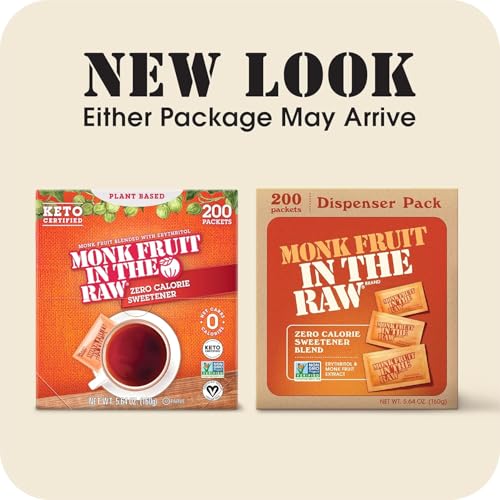 Monk Fruit In The Raw, Sweetener Packets, 200 Ct | Keto Certified Monk Fruit Sweetener Packets, Zero Net Carbs, Zero Calories, Non-GMO Project Verified, Vegan - size: 200 Count (Pack of 1)
