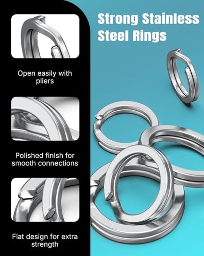 Pawfly 250 Pcs Split Rings and Split Ring Pliers, 5 Sizes Fishing Split Rings & Fishing Pliers Kit for Fishing, Fishing Lure Connectors, Stainless Steel Split Rings for Saltwater & Freshwater - color: Black