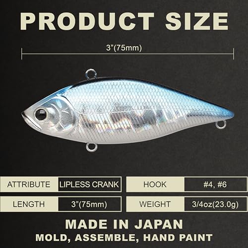 LUCKY CRAFT LV 500 MAX Freshwater Fishing Lures, Sinking Lipless and Long-Casting Crankbait, 3 Inch Vibration Rattle Bait, Perfect Fishing Gear for Tackle Box and Accessories - color: 052 Aurora Black