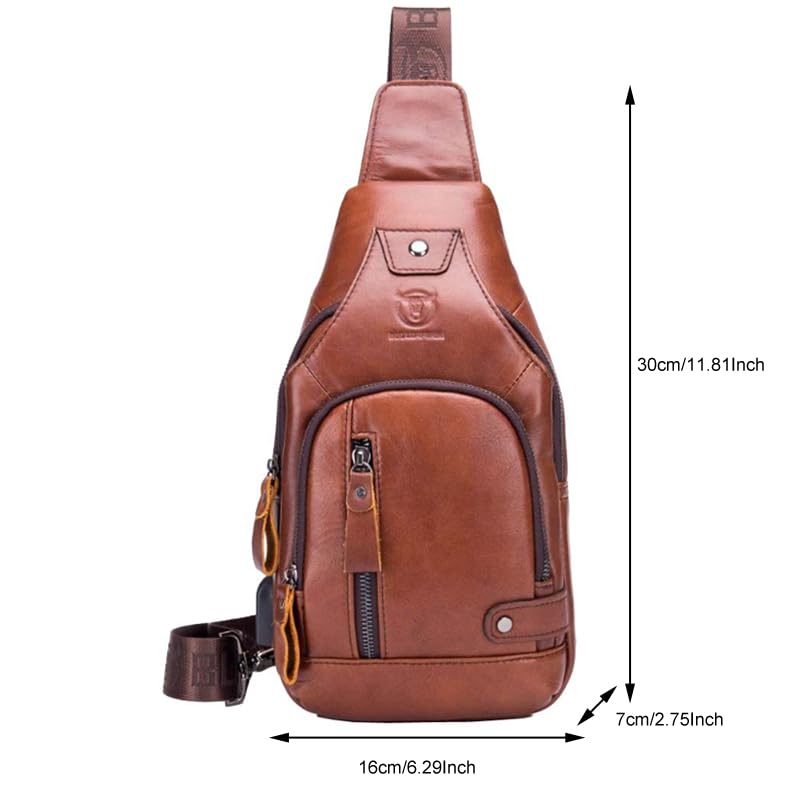 Hebetag Leather Sling Bag Hiking Daypack for Men Women Outdoor Travel Camping Fishing Crossbody Shoulder Chest Pack Backpack - color: #03brown