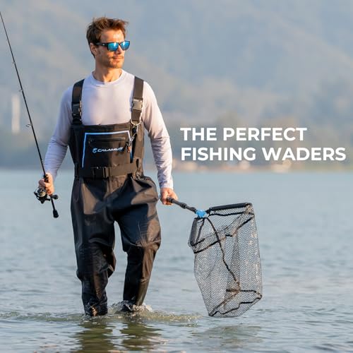 Calamus WaveWalker Fishing Waders for Men & Women, 100% Waterproof PVC Waders with Slip-Resistant Boots, Tear-Resistant Nylon - color: Black, size: M7/W9