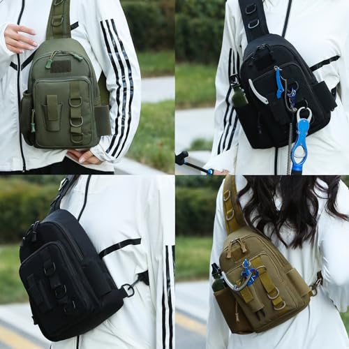 Fishing Sling Bag - Small Fishing Tackle Storage Bags with Rod Holder(Green) - color: Green