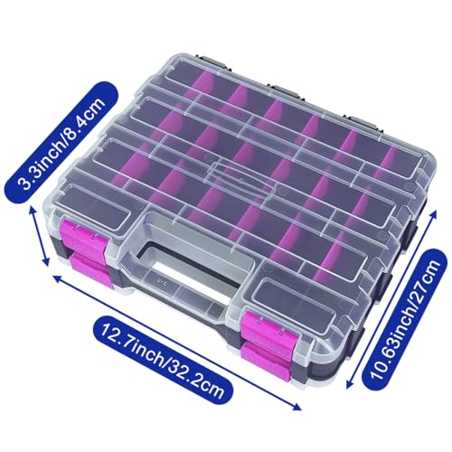 Tools Organizer Box Small Parts Storage Box 50-Compartment Double Side Hardware Organizers with Removable Plastic Dividers for Screws, Nuts, Nails, Bolts, Purple - color: Purple