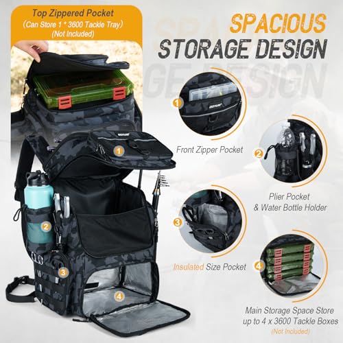 Goture Fishing Backpack, 900D Water-Resistant Tackle Bag with Rod Holders, Insulated Cooler Compartment, 55L Large Capacity Fishing Gear Storage for Saltwater&Freshwater Camping Hiking,Gifts for Men - color: A2:camo(without Tackle Boxes)