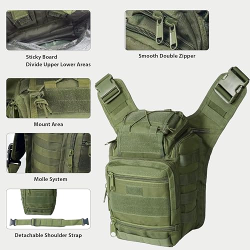 Tactical Sling Backpack for Men，Military Sport Bag Pack Sling Shoulder Backpack Tactical Crossbody Bag EDC Molle Assault Range Bag Chest Pack for Hiking Camping Outdoor - Green - color: Green