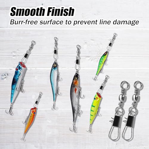 Barrel Swivel and B-Shaped Snap for Fishing Tackle Lines Connector High-Strength Stainless Steel Interlock Snap Swivels with Quick-Change Clips 100pcs FS/BZ-02（10#）