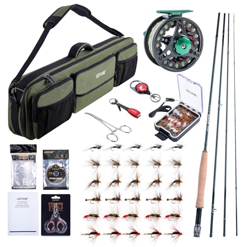 Goture Fly Fishing Rod and Reel Combo & Gear Case, 9FT 4/6/8-Piece Fly Rod, Pre-Spooled Reel, Fly Line, Flies, Leader, Tippet, Forceps, Nipper and Complete Starter Kit - color: B1, size: 4sec, 6wt