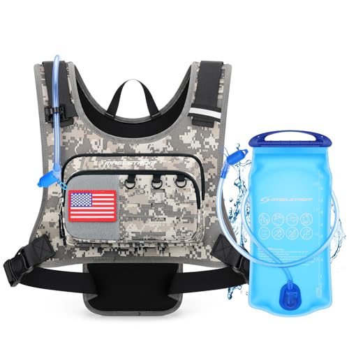 Maelstrom Hydration Running Vest with 2L Water Bladder for Men Women | Chest Pack, BPA-free, High Flow Bite, Reflective Stripe, Detachable, Breathable Pad, Perfect for Cycling, Marathon, Hiking - color: Camo