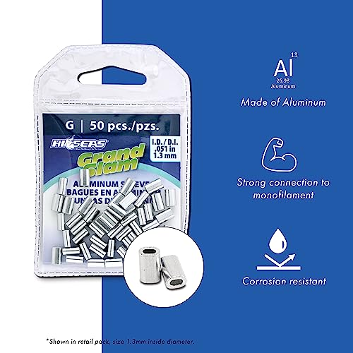 HI-SEAS Grand Slam Aluminum Fishing Line Crimp Sleeves - Bulk 500 Pieces, Durable and Strong Crimps for Monofilament 40lb Test up to 600lb Test for Saltwater Fishing Leaders - style: 500 Pc/1.5 Mm