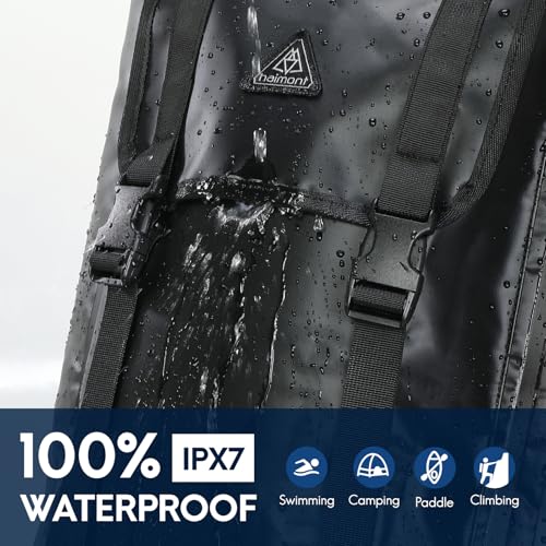 Haimont Large Waterproof Dry Backpack IPX7 Roll-top Dry Marine Dry Bag for Men Kayaking Rafting, 100L, Black - color: Black, size: 100L