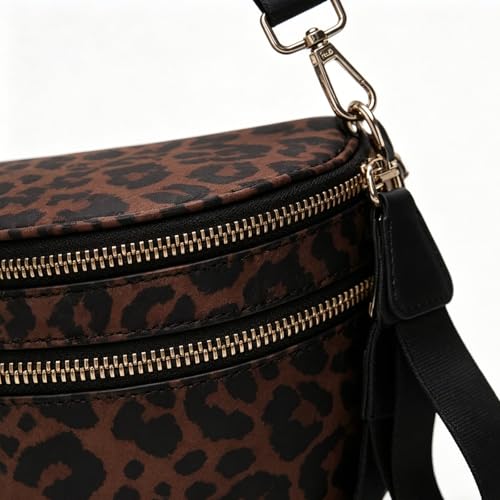 Checkered Crossbody Bum Bags for Women Nylon Checkered Purse Checkerboard Fanny Pack - color: E01-Leopard Khaki