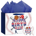 Hooqict Baseball Gift Bag Baseball Birthday Party Gift Wrap Bag with Handles, Tissue Paper, Greeting Card for Kids Boys Men Sport Themed Birthday Party Favors Supplies - color: Baseball