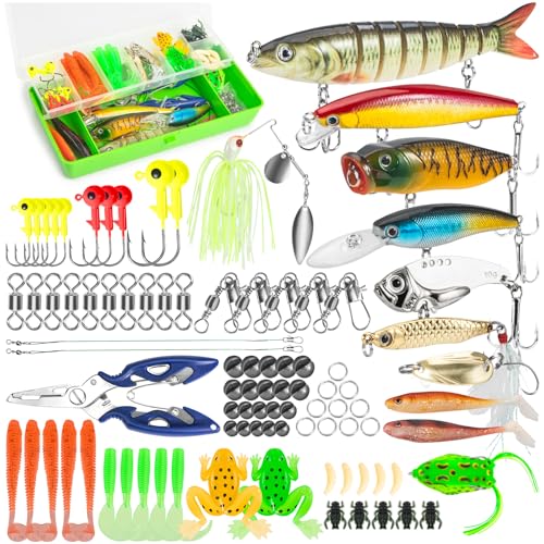 Fishing Lures, 92Pcs Tackle Box with Tackle Included, Crankbaits, Spoon, Hooks, Weights & Other Accessories, Fishing Bait Lure Gear Kit Gift for Men Bass Freshwater
