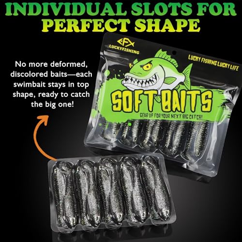 LUCKYFISHING Paddle Tail Swimbaits 10/16/20 PCS Fishing Lures Soft Plastic Lures for Trout Crappie Walleye Soft Baits for Bass Fishing Freshwater Saltwater 4.1/3.5/3/2.5 Inch - color: Black Silver, size: 2.5 inch-20pcs