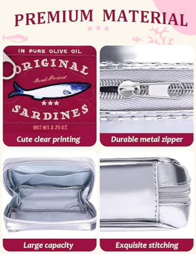 Cessfle Canned Sardines Makeup Bag, Funny Sardine Tin Fish Cosmetic Bag, Creative Cute Makeup Bag Kawaii Pencil Case Pouch, Coquette Make up Pouch for Women - color: Red