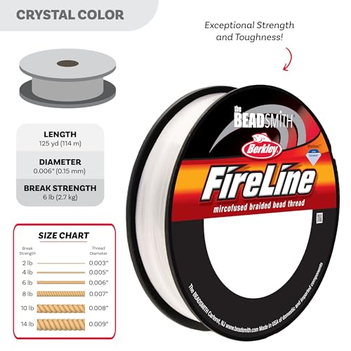 The Beadsmith Fireline by Berkley, Micro-Fused Braided Thread | 6lb. Test, .006”/.15mm Dia, 125 Yd Spool, Crystal Color, Super Strong Stringing Material for Jewelry Making and Bead Weaving - color: Crystal, size: 6lb, .006", 125 yard