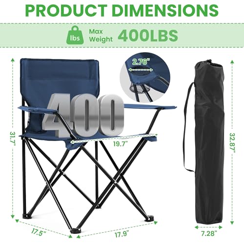 2 Pack Portable Camping Chairs Folding Lawn Chair Outdoor Lightweight Beach Chair with Cup Holder & Carry Bag for Outside Sports, Fishing, Hiking, Travel, Picnic, Backyard (Navy) - color: Navy, size: Medium