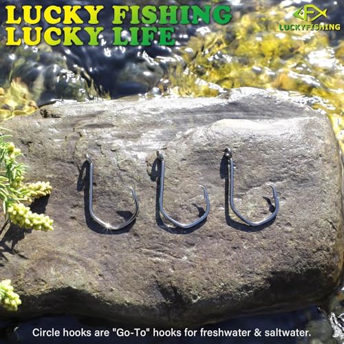 LUCKYFISHING Circle Hooks Catfish Hooks Circle Hooks for Saltwater Freshwater Offset Octopus Hooks 2#-8/0 with 50/60/70/80/100PCS - size: 7/0-50PCS