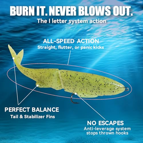 Soft Glide Bait for Bass Fishing, Pre-Rigged Swimbait Fishing Lures for Freshwater, Bait-Sized Jointless Soft Bait Slow Sinking Silicone Swim Bait, Big Bass Lures & Musky Lures(3-Pack) - size: 120mm