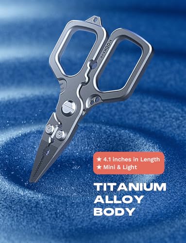 HOOK-EZE Titanium Fishing Pliers, 4.1" Saltwater Resistant Fishing Scissors,Tungsten Cutters, Knot Tying Tool with Lanyard, Split Ring Hook Remover, Gifts for Men