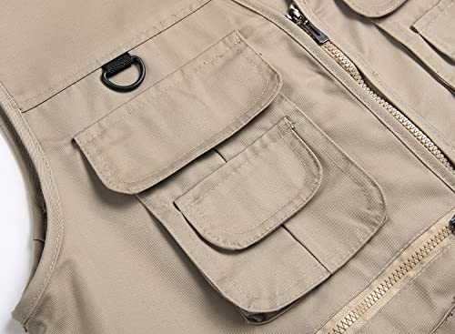 Men’s Fishing Vest Summer Outdoor Work Safari Travel Photo Vest with Multi Pockets - color: Khaki, size: Medium