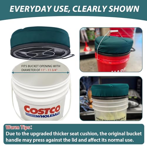 5 Gallon Bucket Seat with 3" Thick Seat Foam Cushion, 360°Swivel Bucket Lid Seat, Waterproof & Silent Bucket Seats for Dove Duck Hunting, Ice Fishing, Baseball, Camping - color: Green