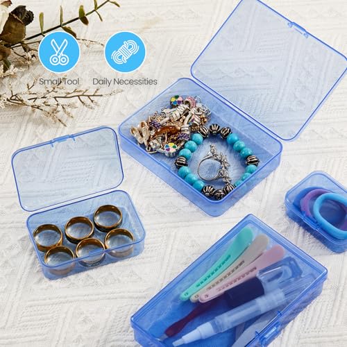 Goodma 8 Pieces Rectangular Plastic Organizer Storage Box, Blue | 135 x 80 x 30 mm, Hinged Lids, Empty Mini Containers, For Small Items and Craft Projects - color: Blue, size: 135 x 80 x 30 mm