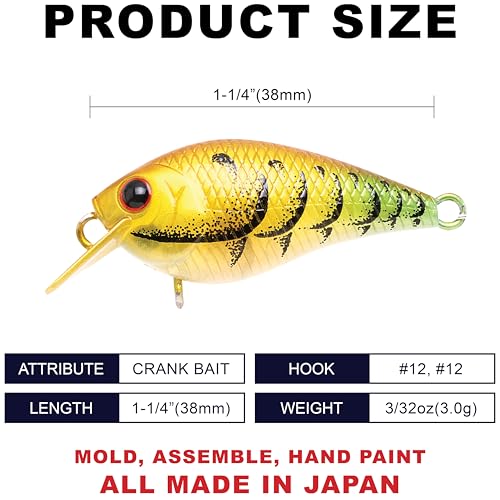 Lucky Craft LC 0.3 Squarebill Crankbait, Silent Fishing Lure for Bass Trout and Pike, Made in Japan, Freshwater Fishing Gear, Hard Bait Bass Lures - color: 517 All Table Rock Craw