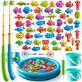 Magnetic Fishing Game Pool Toys for Kids 3 4 5 6 7 8, Water Table Bathtub Toys with Inflatable Pool, Bath Toys for Toddlers, Summer Outdoor Indoor Magnetic Fishing Toys Gifts for Boys Girls 3-5 4-8 - style: 51Fish+2Rod+2Net+2Bucket+Pool