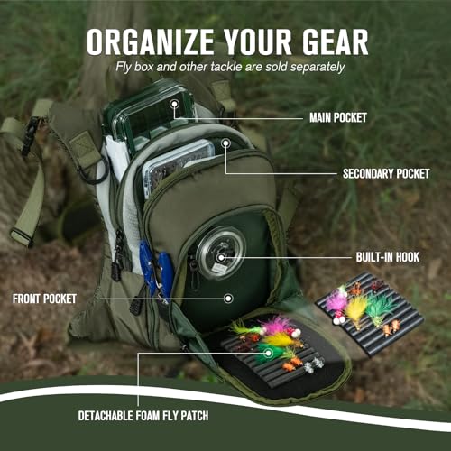Goture Fly Fishing Chest Pack, Lightweight Chest Pack Tackle Storage Bag, Fly Fishing Waist Pack, Fly Fishing Bag with Adjustable Padded Waist Strap and Neck Strap, Fits Up to 2 Tackle/Fly Boxes - color: A:Green