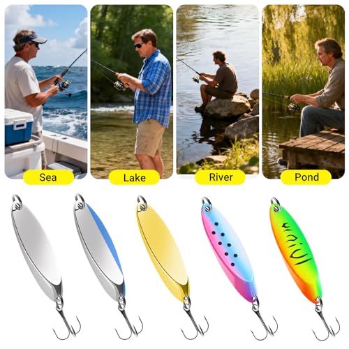 Fishing Jig Spoons Lure Set, 5pcs/25pcs Hard Metal Spinner Baits Spoon Premium Durable Treble Hooks for Bass Salmon Trout Lures Saltwater & Freshwater (5g/7g/10g/15g/20g/21g) - color: 5pcs-7g