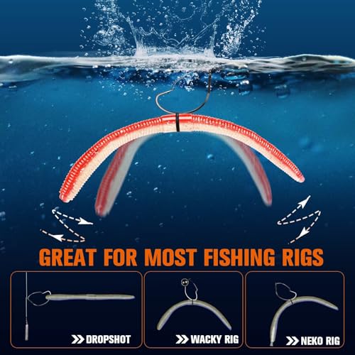 Dovesun Wacky Worm for Bass Trout Fishing Worms Kit with Soft Plastic Baits, Weedless Hooks, Bass Hooks,Weedless Jig Head, Wacky Rig Tool, O-Rings, Weight 152Pcs/131Pcs/50Pcs - color: C-131PCS Wacky Worms & Fishing Hooks Kit