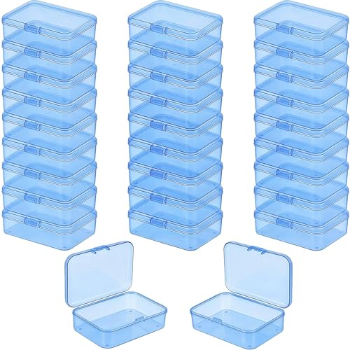 LJY 28 Pieces Rectangular Empty Mini Clear Plastic Organizer Storage Box Containers with Hinged Lids (3.3 x 2.2 x 1 inch, Blue) - color: Blue, size: 3.3 x 2.2 x 1 inch