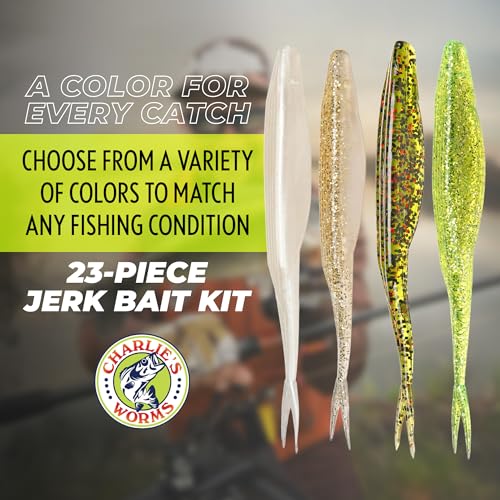 Charlie's Worms Bass Lures Freshwater Fishing Lure - Scented Artificial Softbait for Freshwater & Saltwater Bass Fishing, Swimbait, Softbait - style: Jerkbait (23-piece)