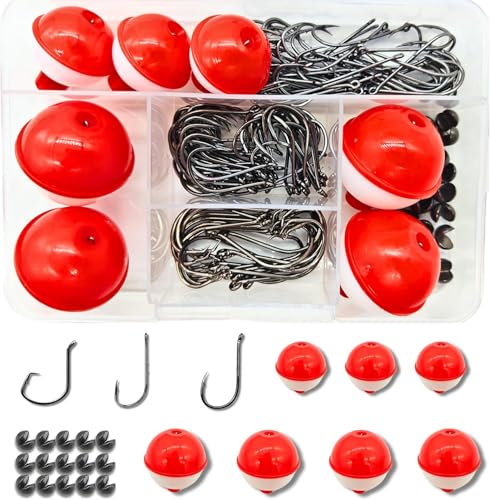 147PCS Fishing Tackle Kit, Including Fishing Hooks, Bobbers for Fishing, Octopus Circle Baitholder Hooks, Sinker Weights for Bass Trout Catfish Panfish